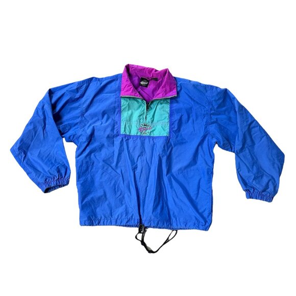 Vintage 90s Redsand Volley Gear Windbreaker Jacket S Blue Purple Green 1/4 Zip - Picture 2 of 8